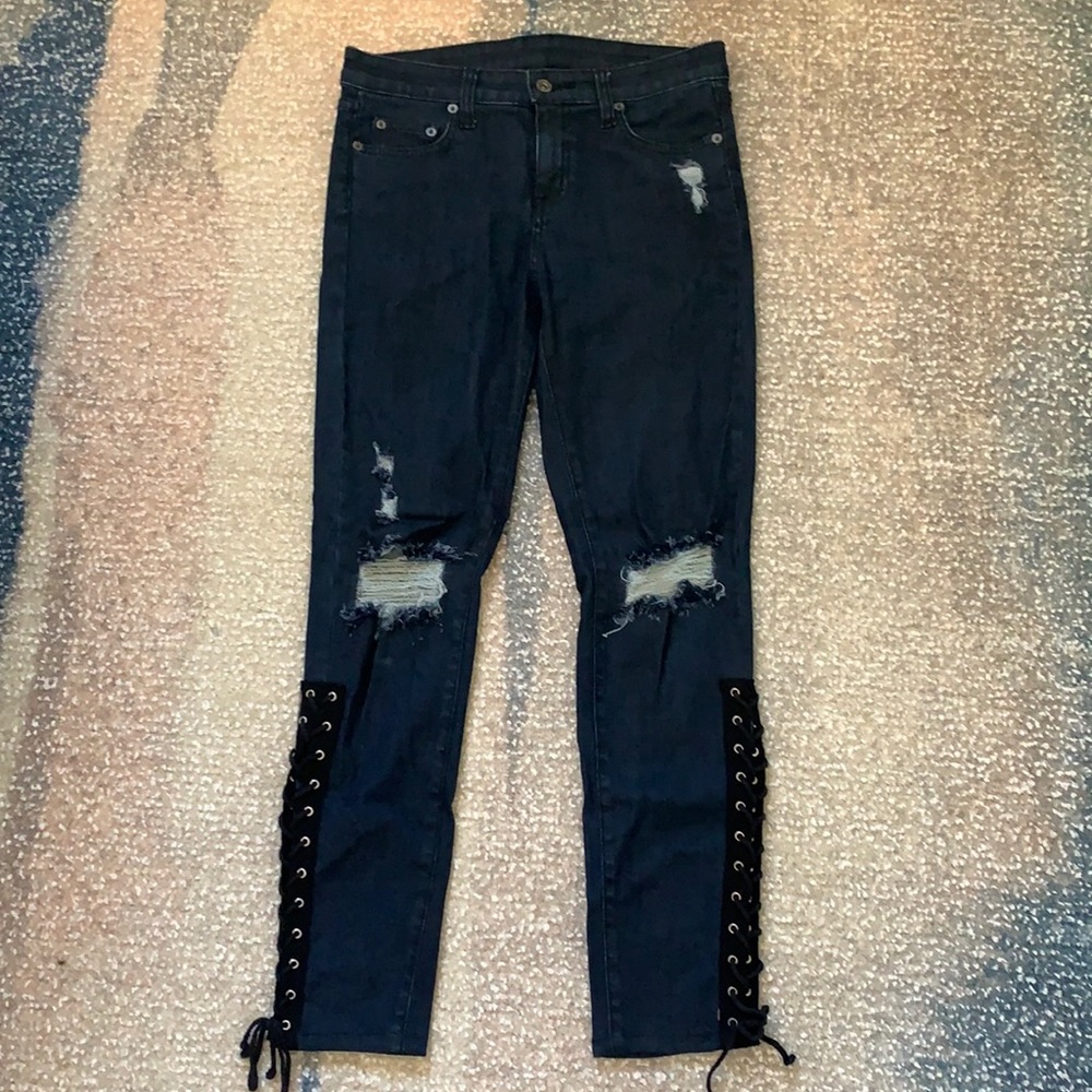 Carmar Dark Denim Lace-Up Distressed Jeans